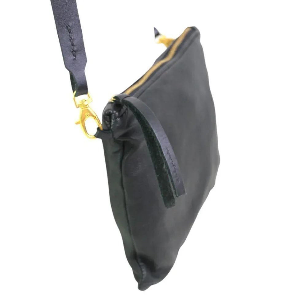 Noonday Collection BLACK GENUINE LEATHER X-BODY SHOULDER BAG CLUTCH PURSE